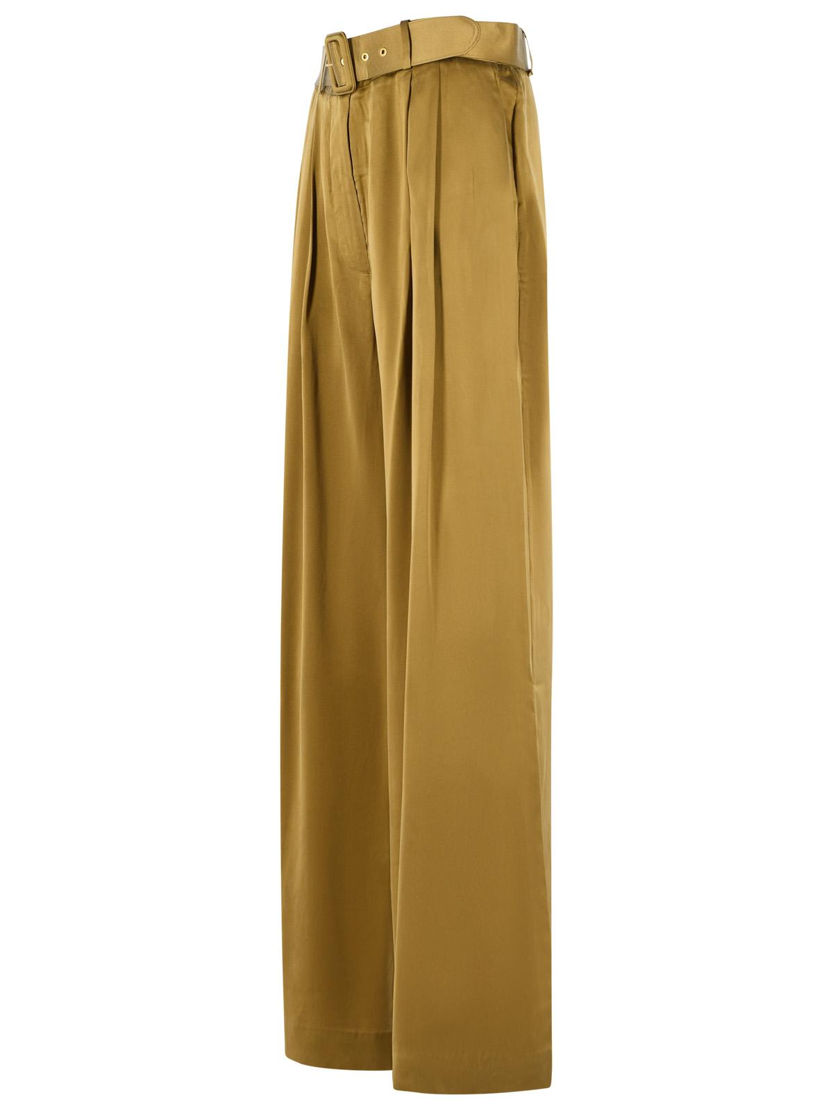 Zimmermann 'Tuck' Olive Green Silk Pants Women ZIMMERMANN