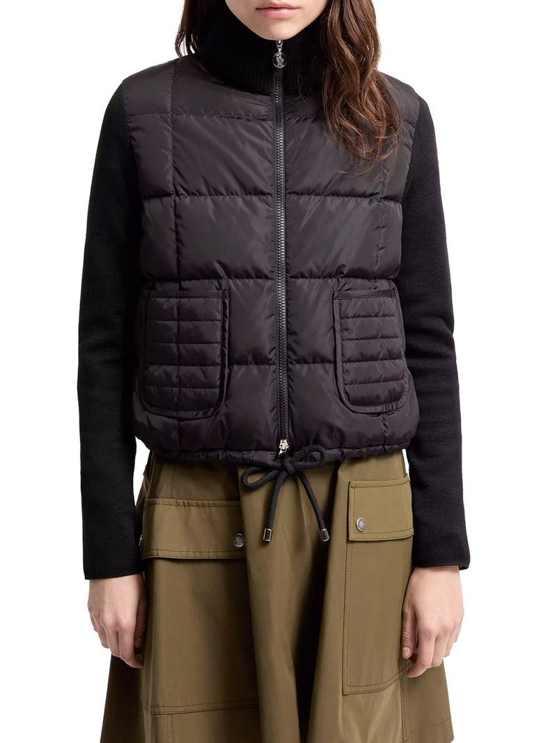 Moncler Women Padded Wool Zip-Up Cardigan With Check Quilting MONCLER