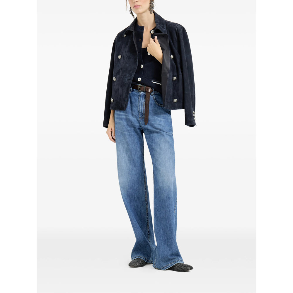 Brunello Cucinelli Blue Jackets - Leather Jackets Women BRUNELLO CUCINELLI