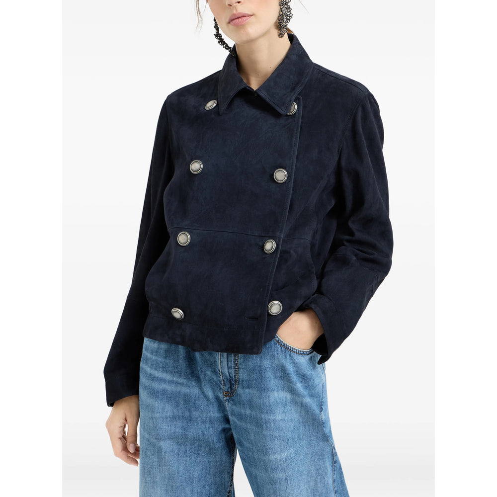 Brunello Cucinelli Blue Jackets - Leather Jackets Women BRUNELLO CUCINELLI