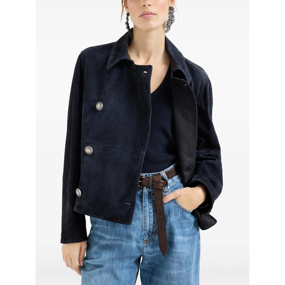 Brunello Cucinelli Blue Jackets - Leather Jackets Women BRUNELLO CUCINELLI