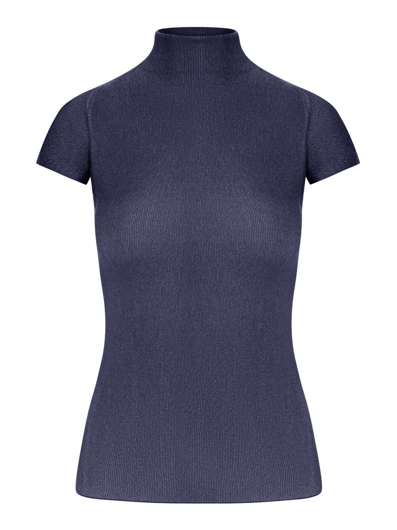 Giorgio Armani Women English Ribbed Viscose Turtleneck Top With Short Sleeves GIORGIO ARMANI