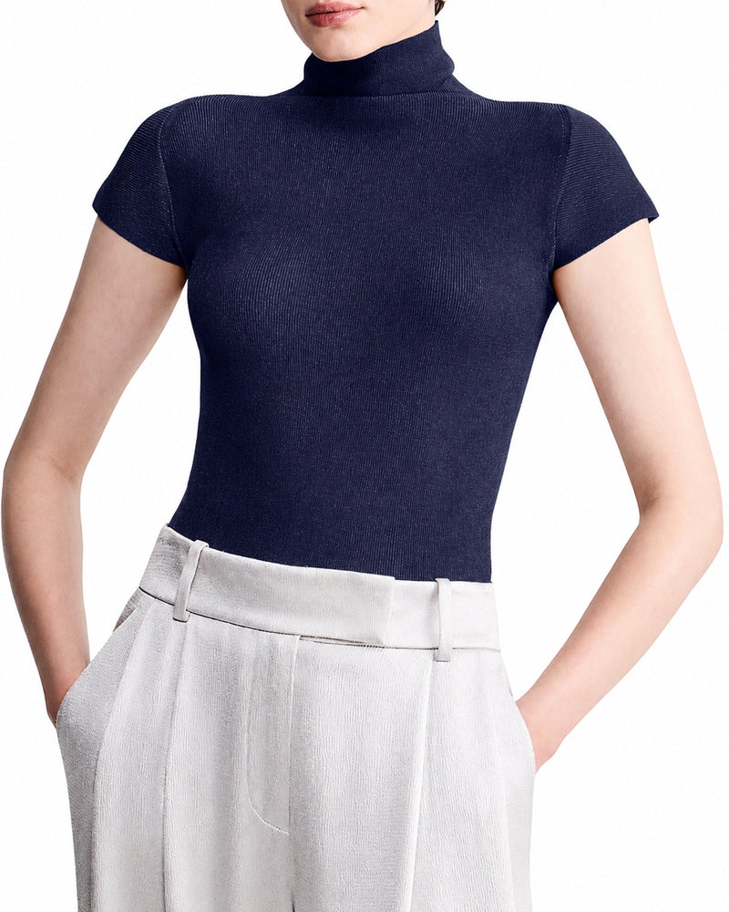 Giorgio Armani Women English Ribbed Viscose Turtleneck Top With Short Sleeves GIORGIO ARMANI
