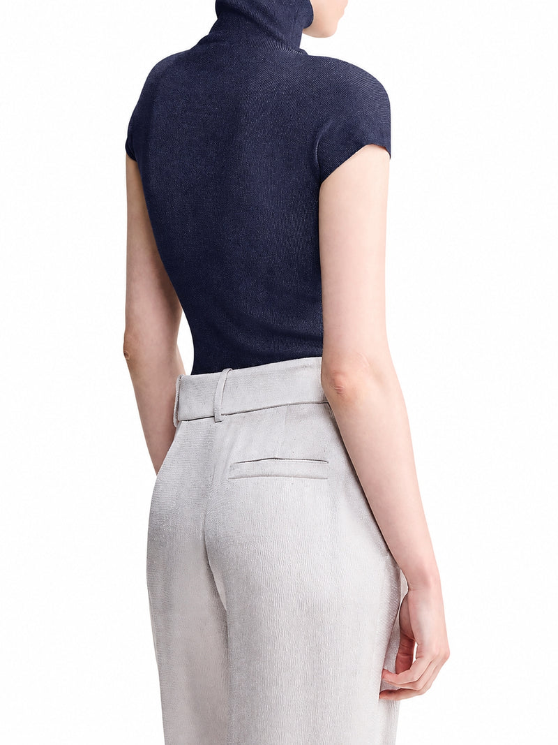 Giorgio Armani Women English Ribbed Viscose Turtleneck Top With Short Sleeves GIORGIO ARMANI