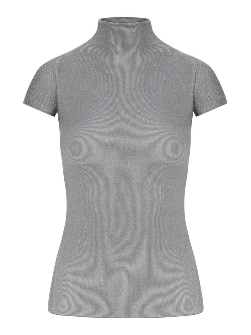 Giorgio Armani Women English Ribbed Viscose Turtleneck Top With Short Sleeves GIORGIO ARMANI