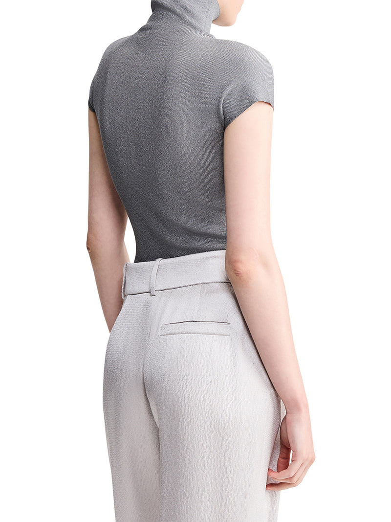 Giorgio Armani Women English Ribbed Viscose Turtleneck Top With Short Sleeves GIORGIO ARMANI