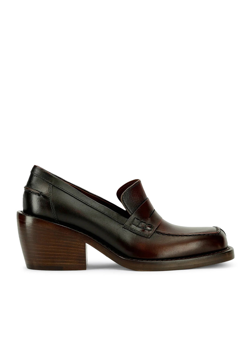 Dries Van Noten Women Leather Penny Loafers With A Square Toe, Rounded Block Heel, And Shaded Effect DRIES VAN NOTEN