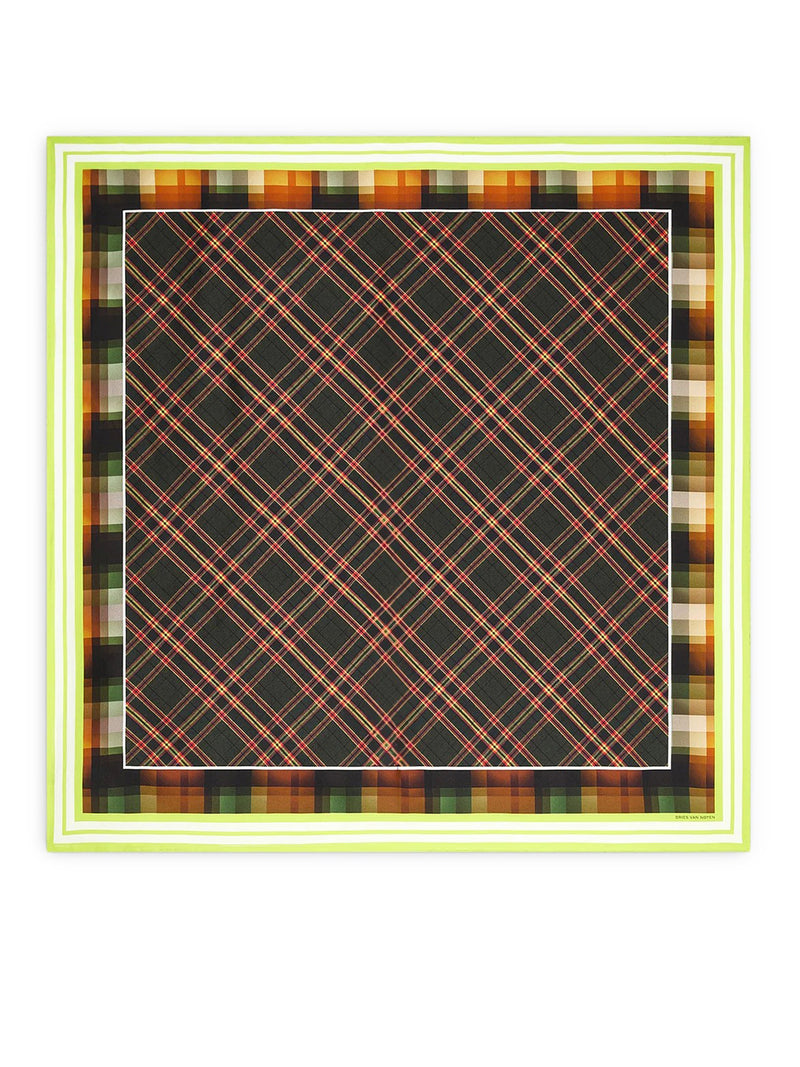 Dries Van Noten Women Square Silk Scarf With A Contrasting Check Pattern DRIES VAN NOTEN