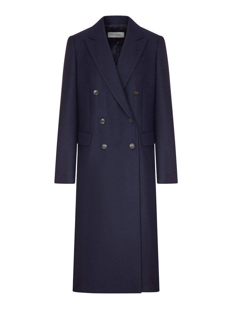 Dries Van Noten Women Navy Blue Double-Breasted Long Coat DRIES VAN NOTEN