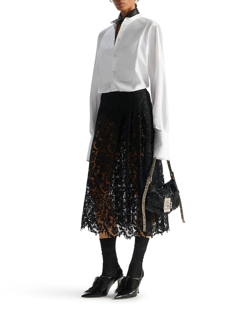 Fendi Women Black Macrame Lace Skirt FENDI