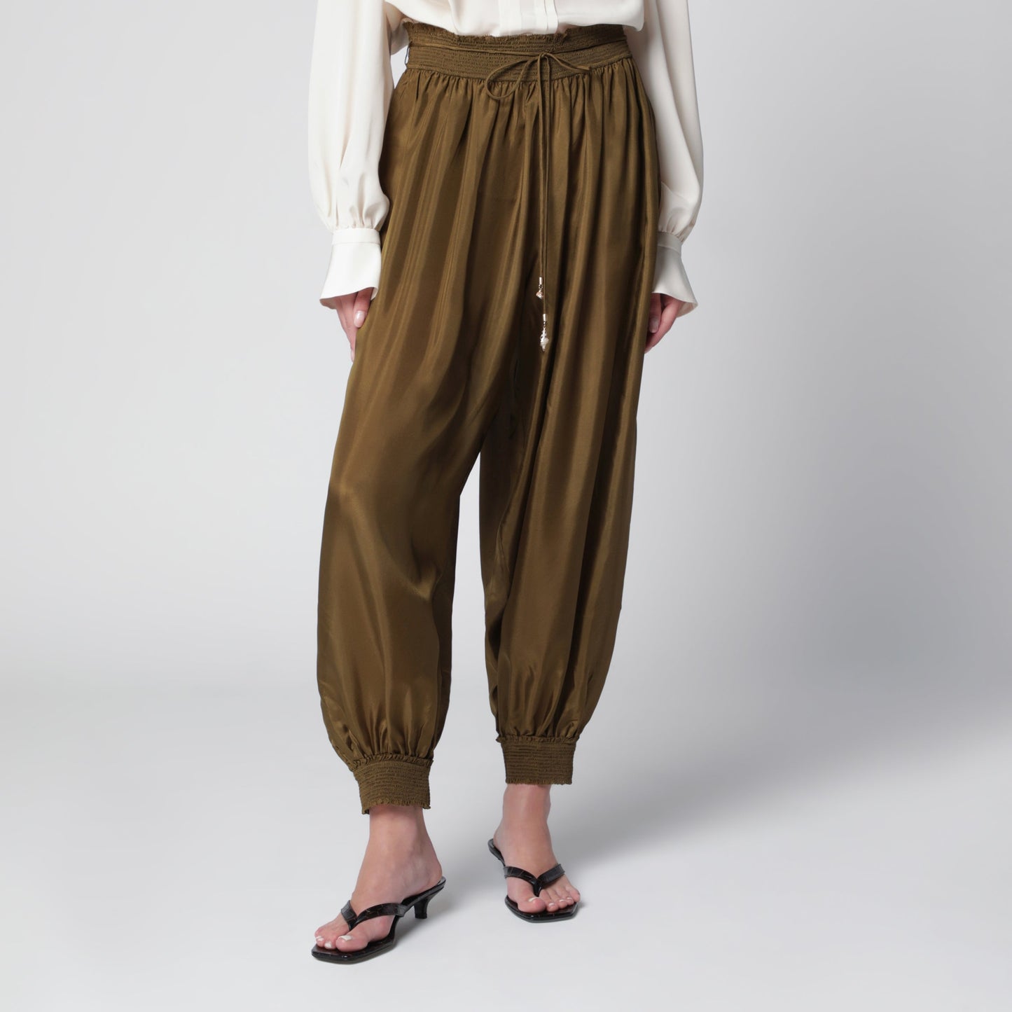 Zimmermann Olive Silk Habotai Harem Pants Women ZIMMERMANN