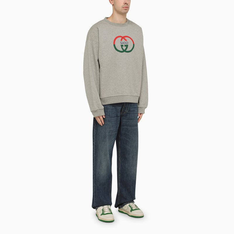 Gucci Grey Cotton Crewneck Sweatshirt With Logo Men