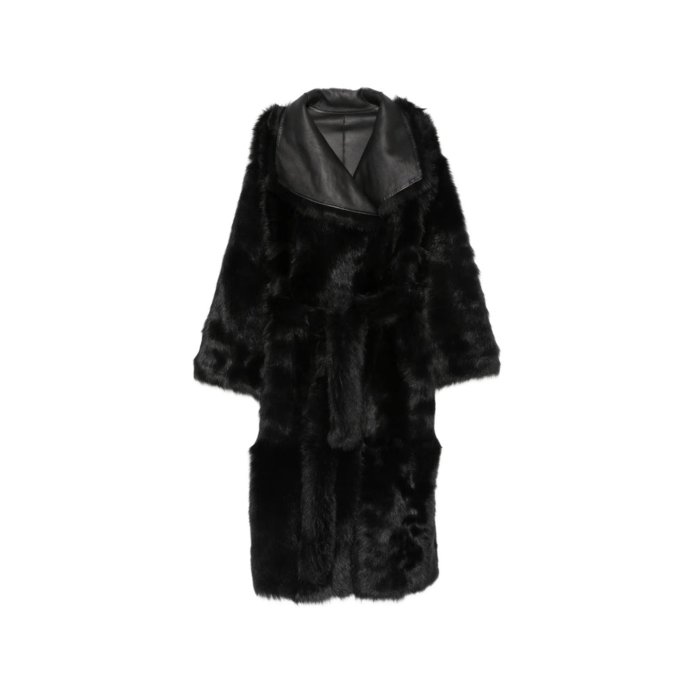 Yves Salomon Black Coats - Faux Fur Coats Women