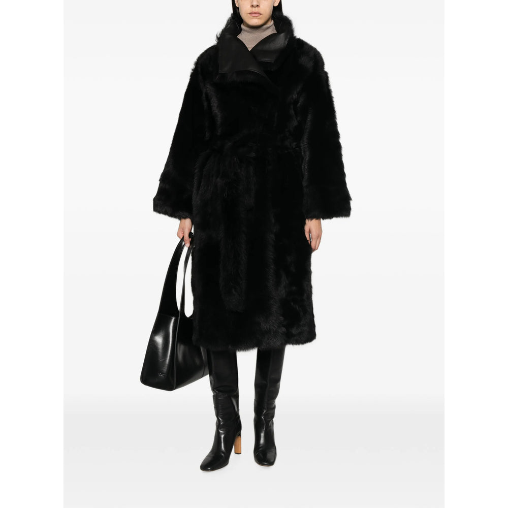 Yves Salomon Black Coats - Faux Fur Coats Women