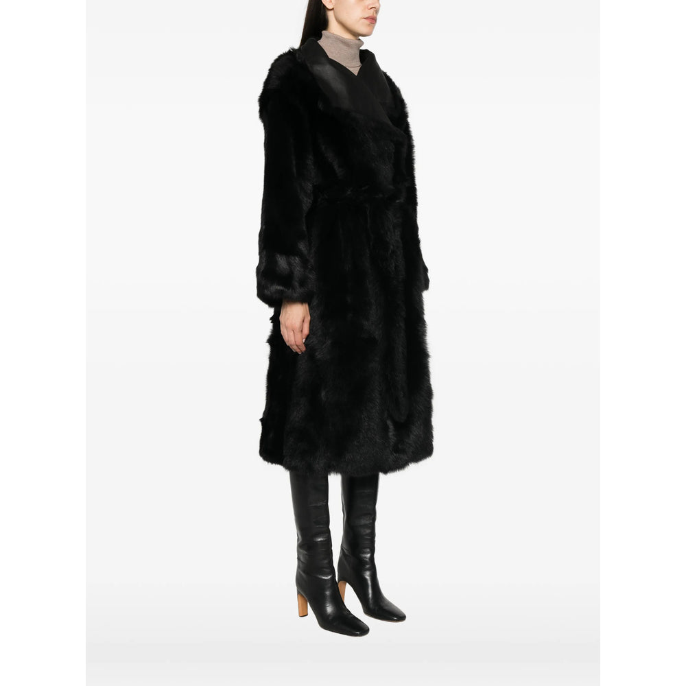Yves Salomon Black Coats - Faux Fur Coats Women