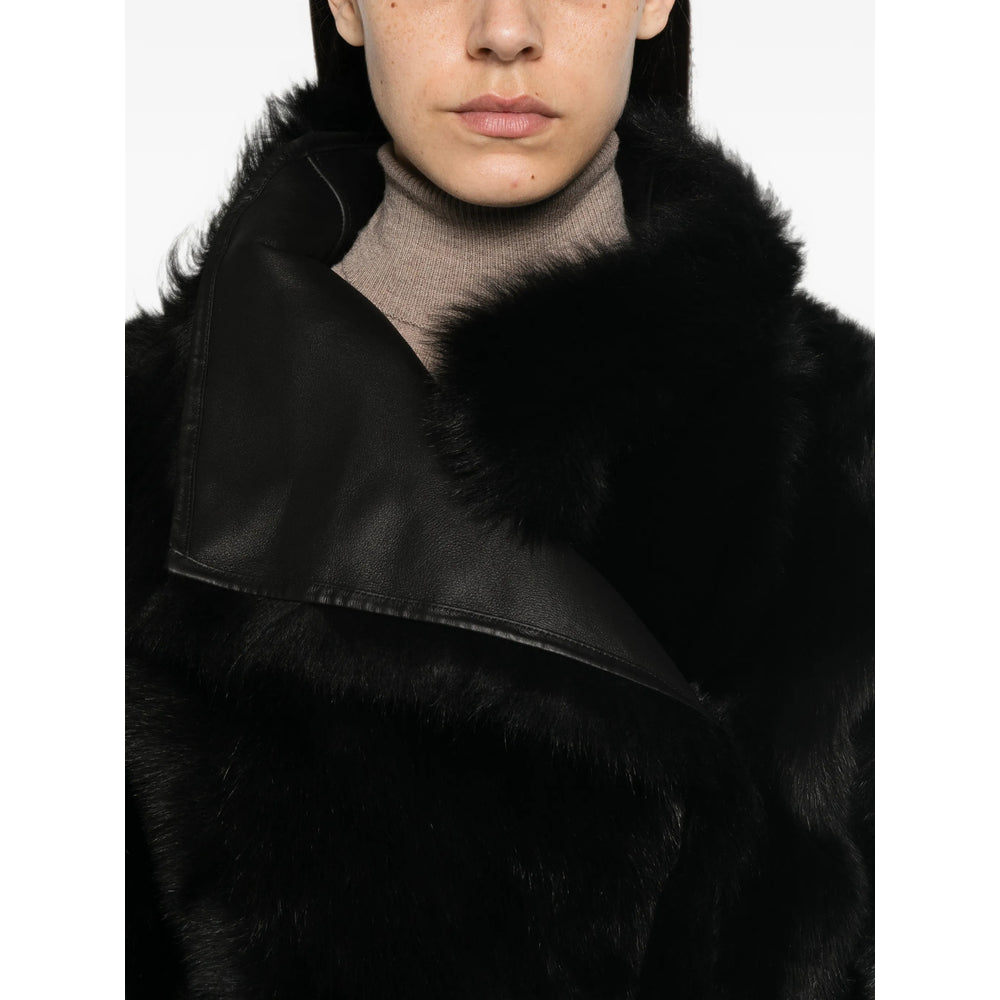Yves Salomon Black Coats - Faux Fur Coats Women