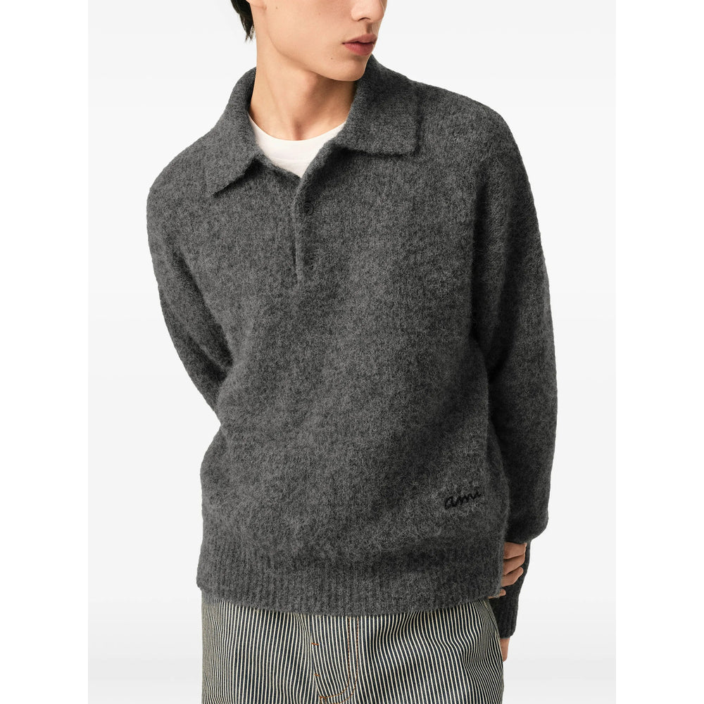 Ami Paris Grey Polo Shirts Men AMI PARIS