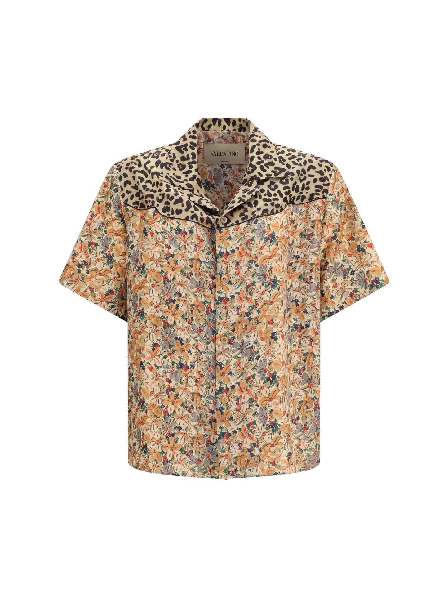 Valentino Men Short-Sleeve Floral And Leopard Print Shirt VALENTINO