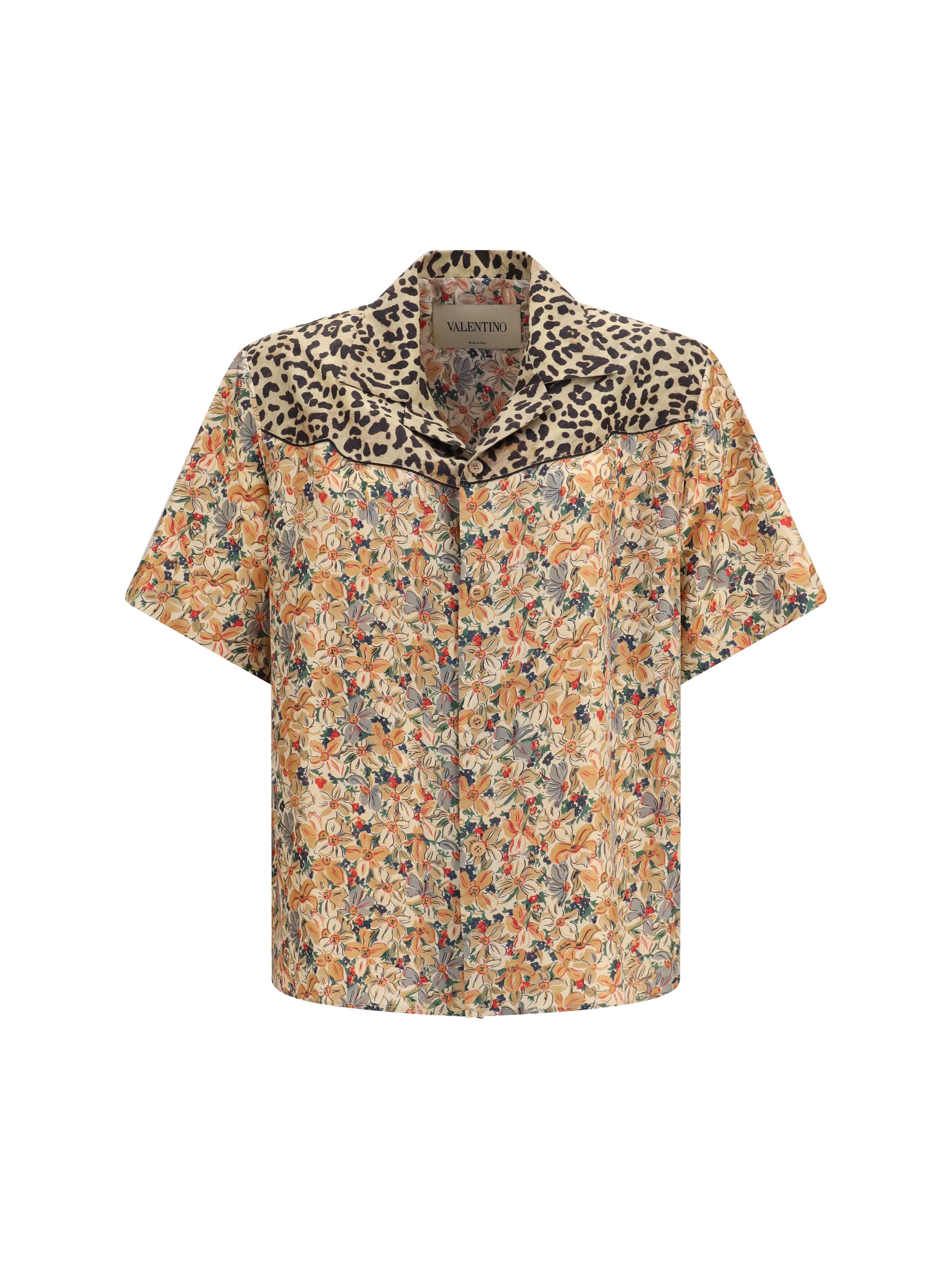 Valentino Men Short-Sleeve Floral And Leopard Print Shirt VALENTINO