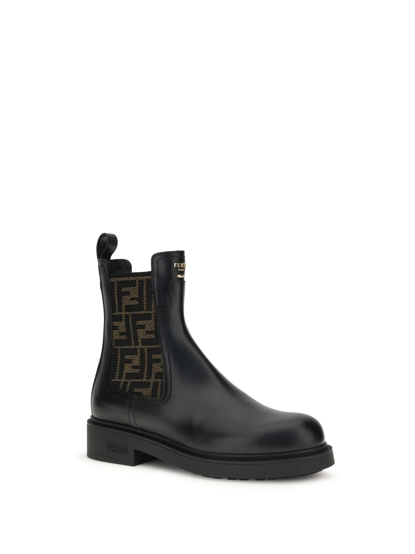 Fendi Women Ff Leather And Fabric Ankle Boots FENDI