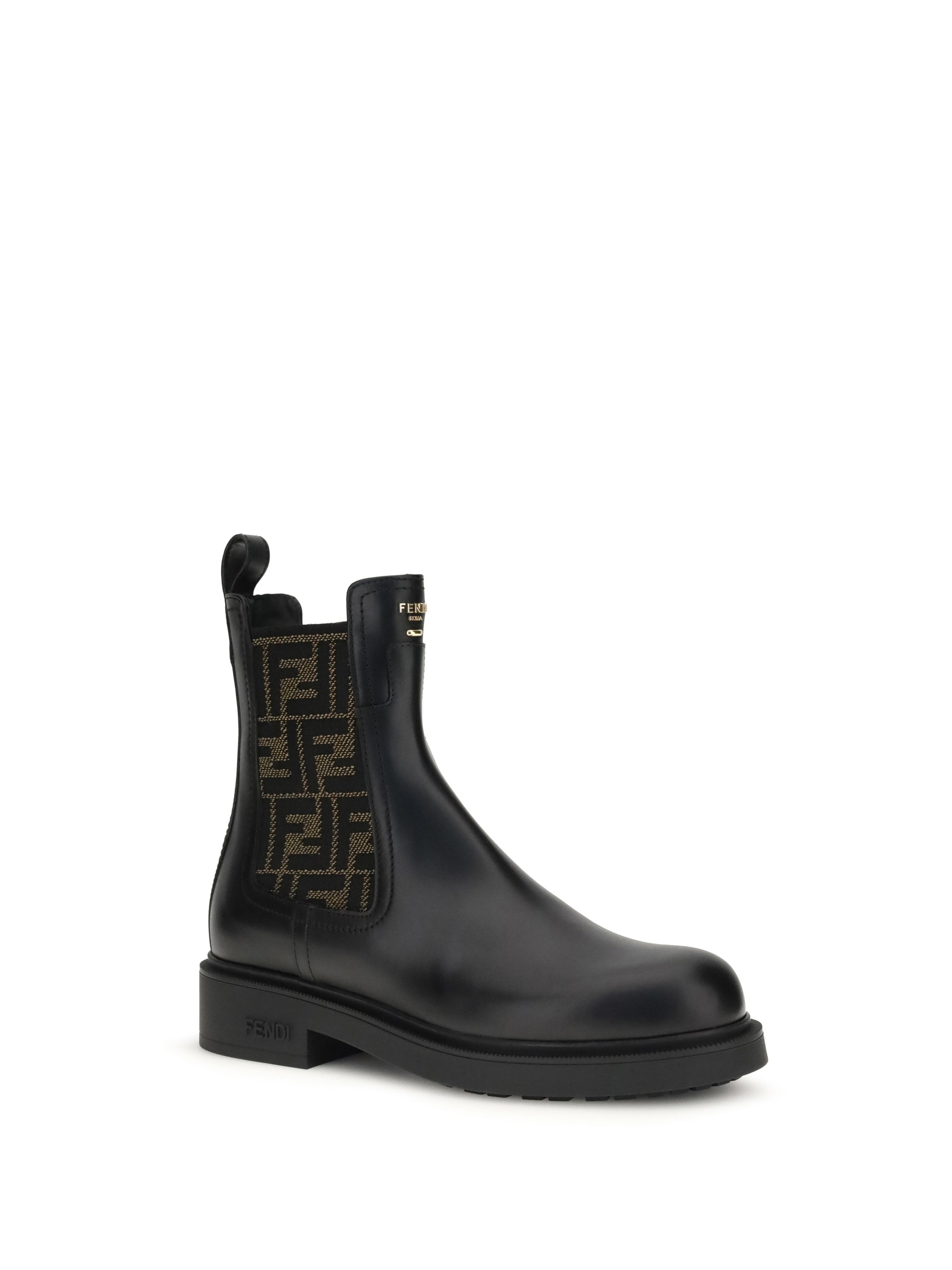 Fendi Women Ff Leather And Fabric Ankle Boots FENDI