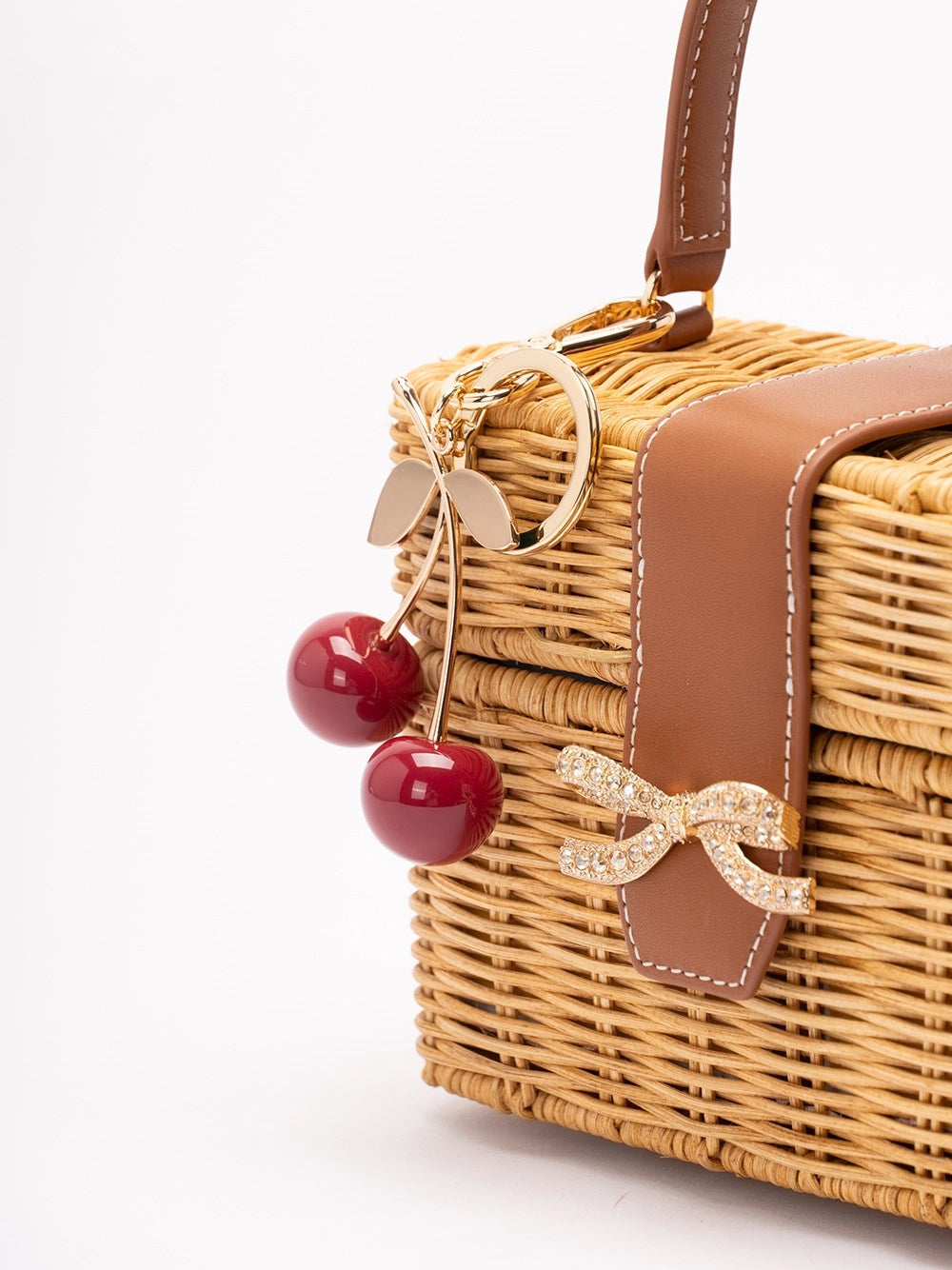 Self-Portrait Women Rattan Cherry Charm Mini Basket Bag