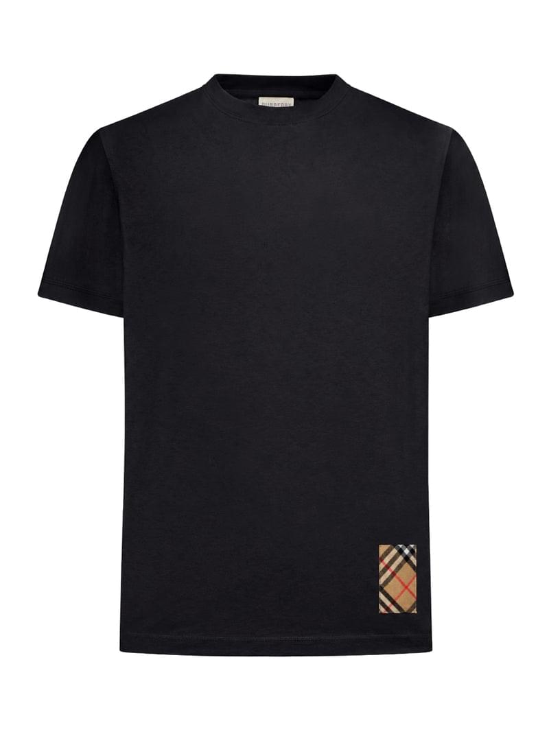 Burberry Men Cotton T-Shirt With Check Applique BURBERRY