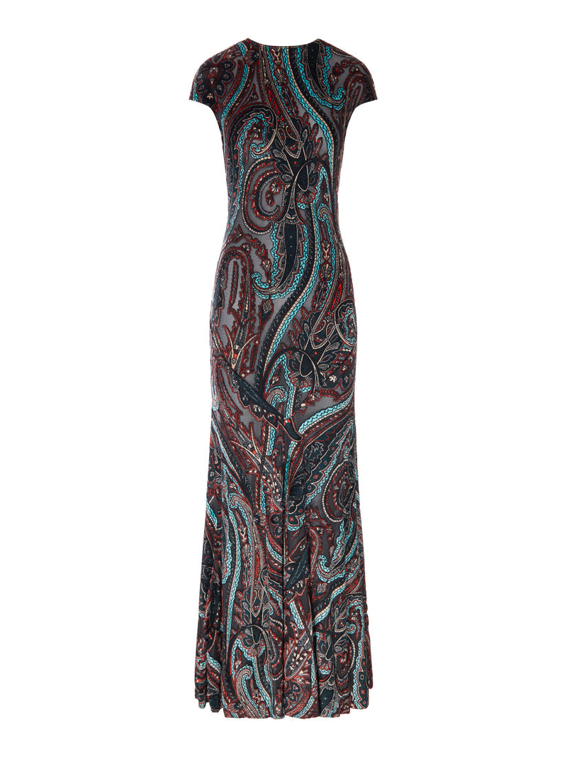 Etro Women Long Paisley Print Dress With Short Sleeves ETRO