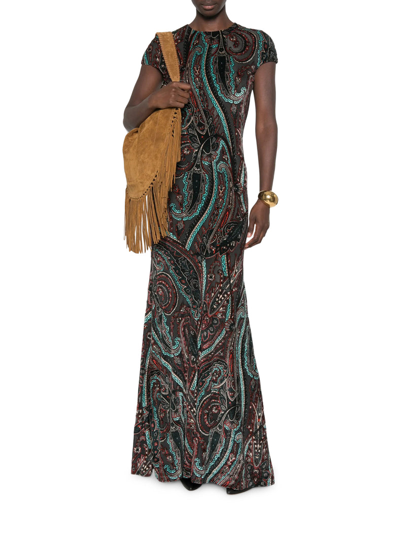 Etro Women Long Paisley Print Dress With Short Sleeves ETRO