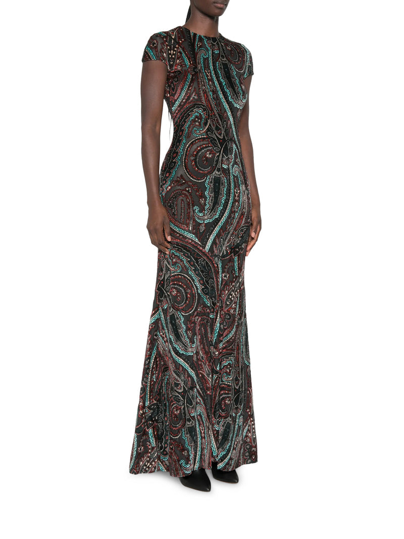Etro Women Long Paisley Print Dress With Short Sleeves ETRO