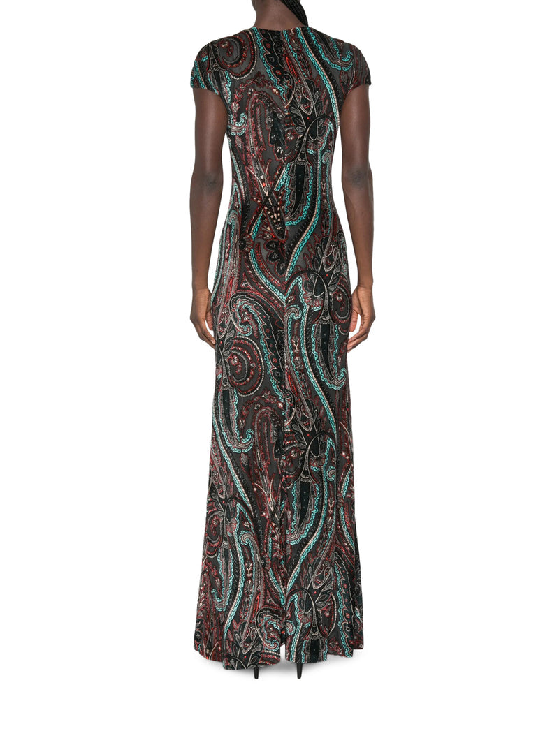 Etro Women Long Paisley Print Dress With Short Sleeves ETRO