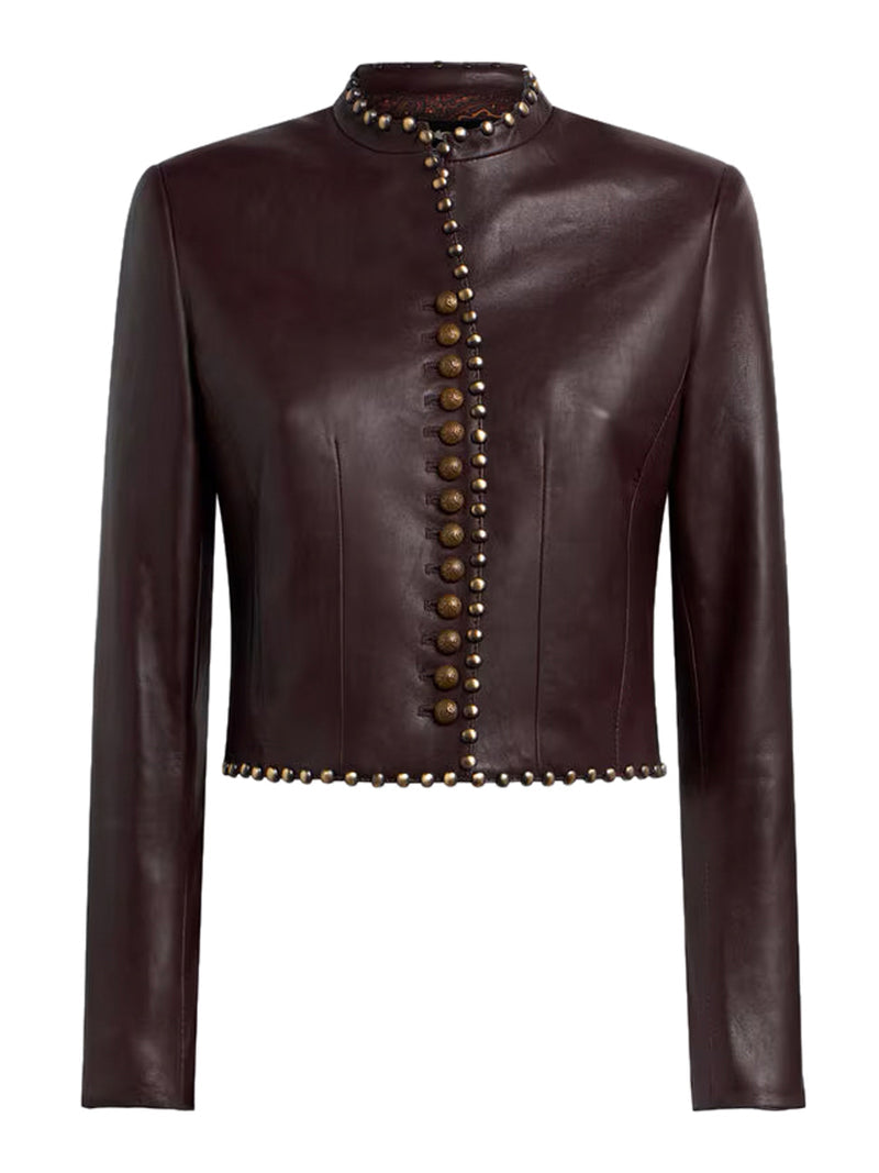 Etro Women Studded Cropped Leather Jacket ETRO