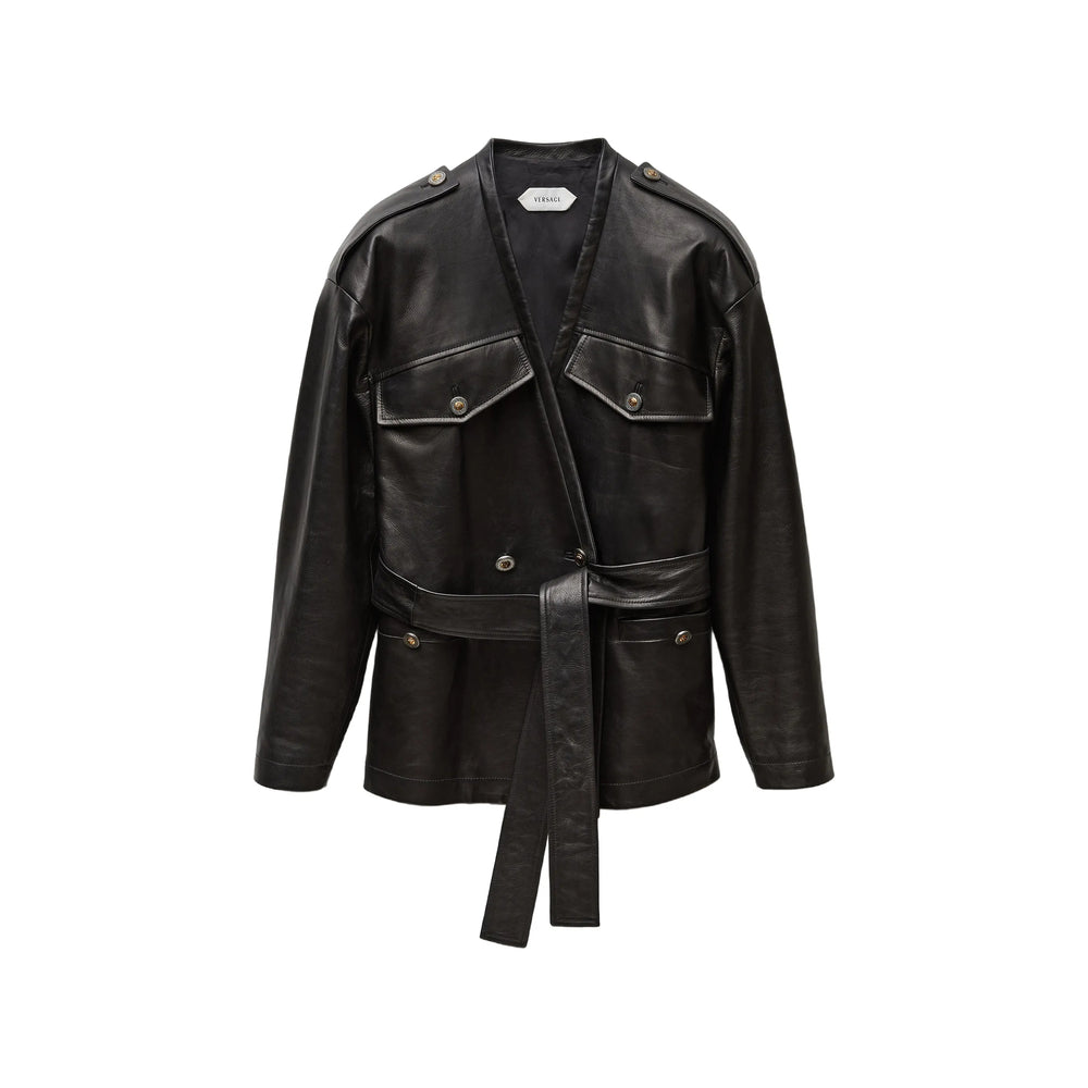 Versace Black Jackets - Leather Jackets Women VERSACE