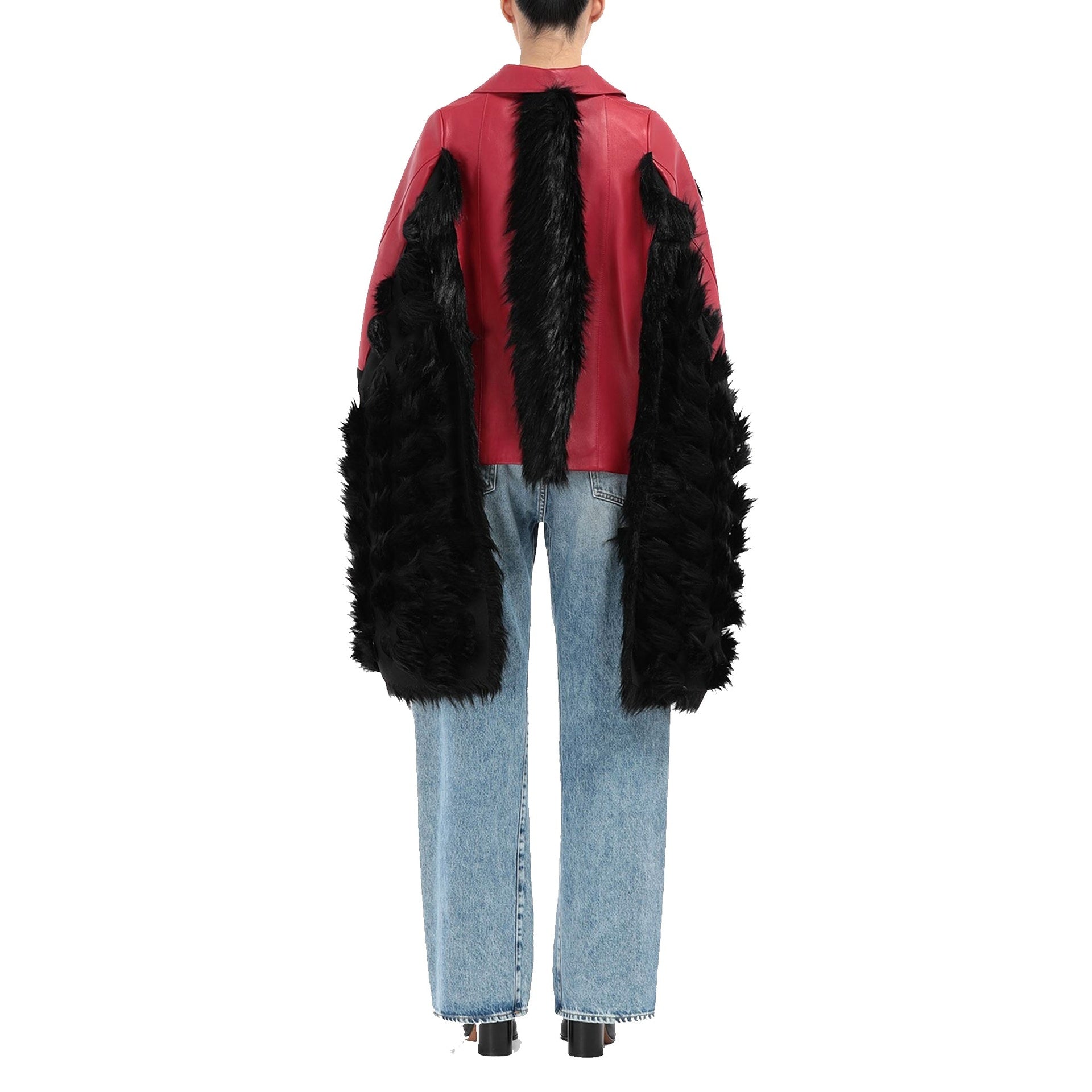 Maison Margiela Faux Fur Trimmed Leather Cape Jacket Women MAISON MARGIELA