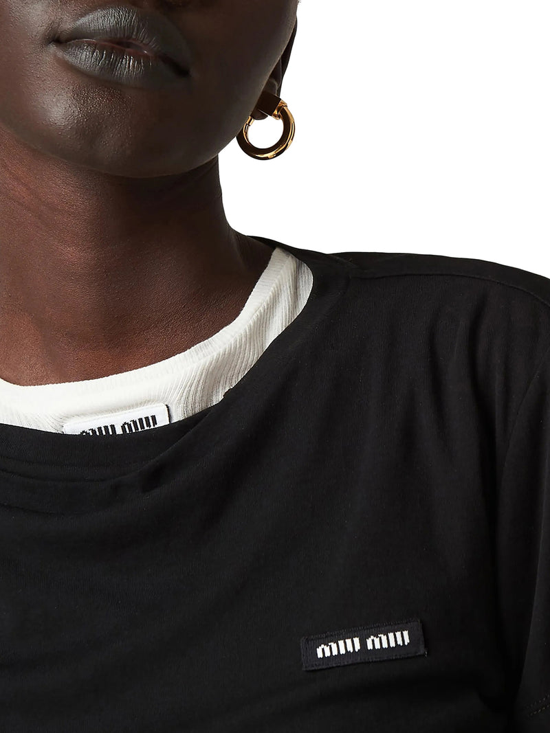 Miu Miu Women Ribbed Jersey T-Shirt MIU MIU