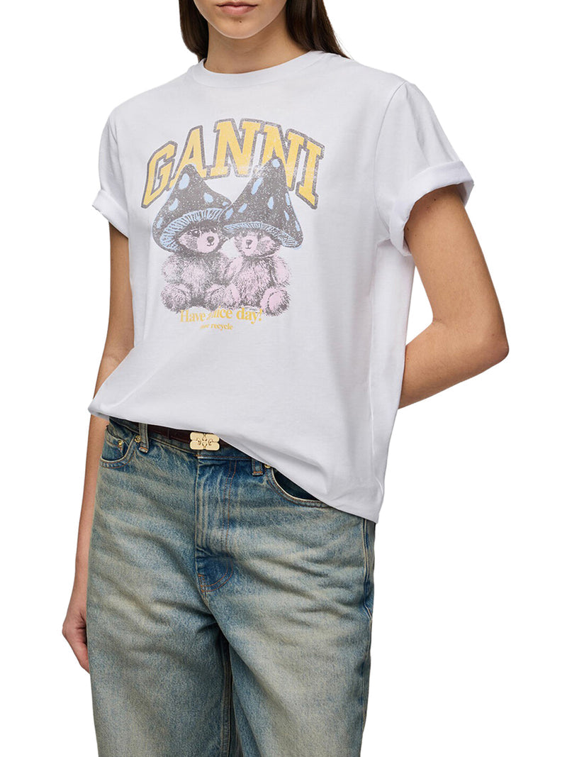 Ganni Women T-Shirt With Teddy Mushrooms Print GANNI