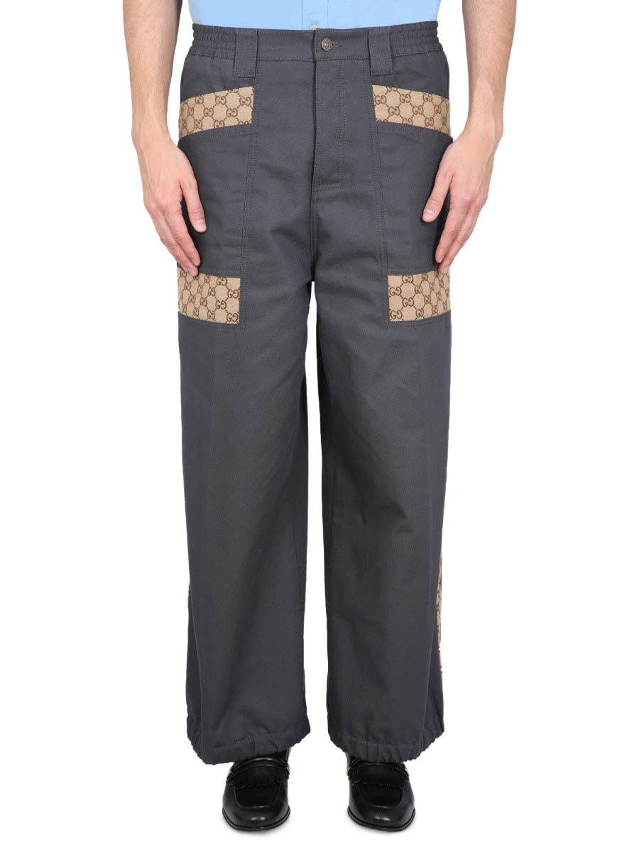 Gucci Men Cotton Fabric Pants With Gg Inserts GUCCI