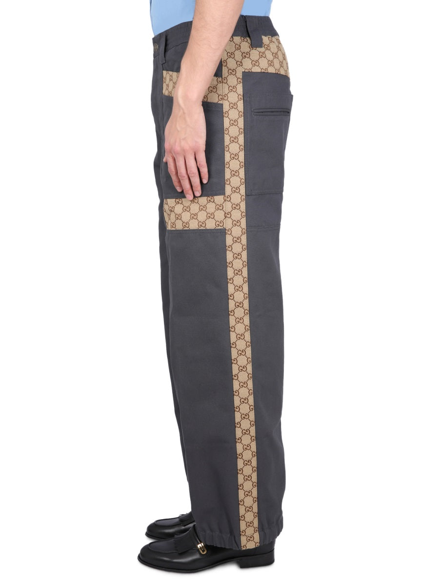 Gucci Men Cotton Fabric Pants With Gg Inserts GUCCI