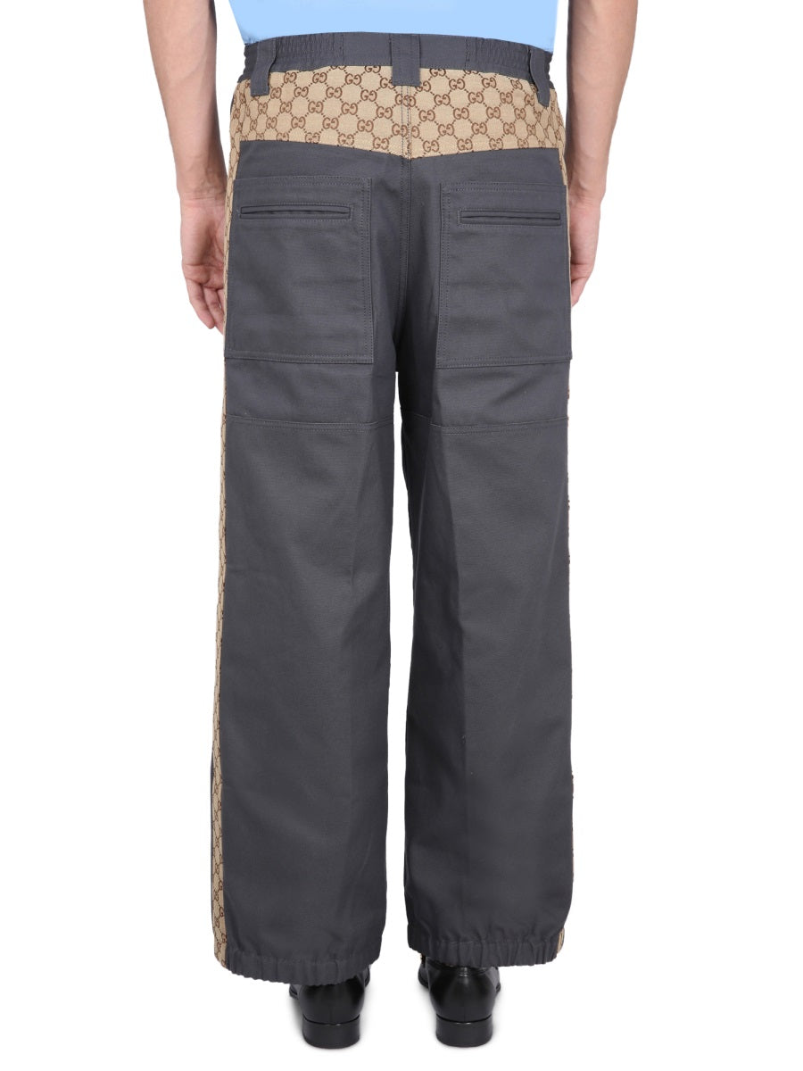 Gucci Men Cotton Fabric Pants With Gg Inserts GUCCI