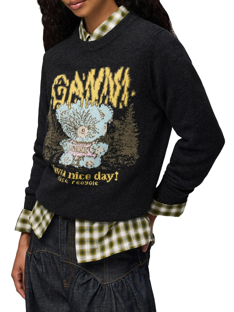 Ganni Women Wool Sweater With Teddy Graphic GANNI