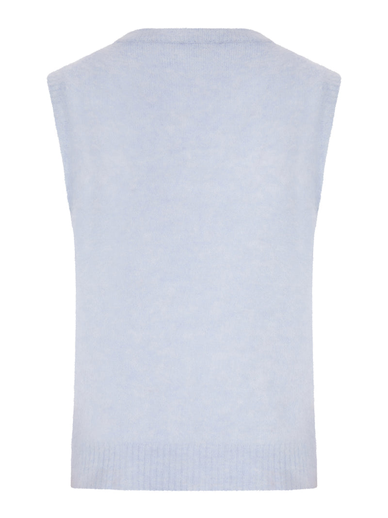 Ganni Women Crewneck Knitted Vest With Front Graphic Intarsia GANNI