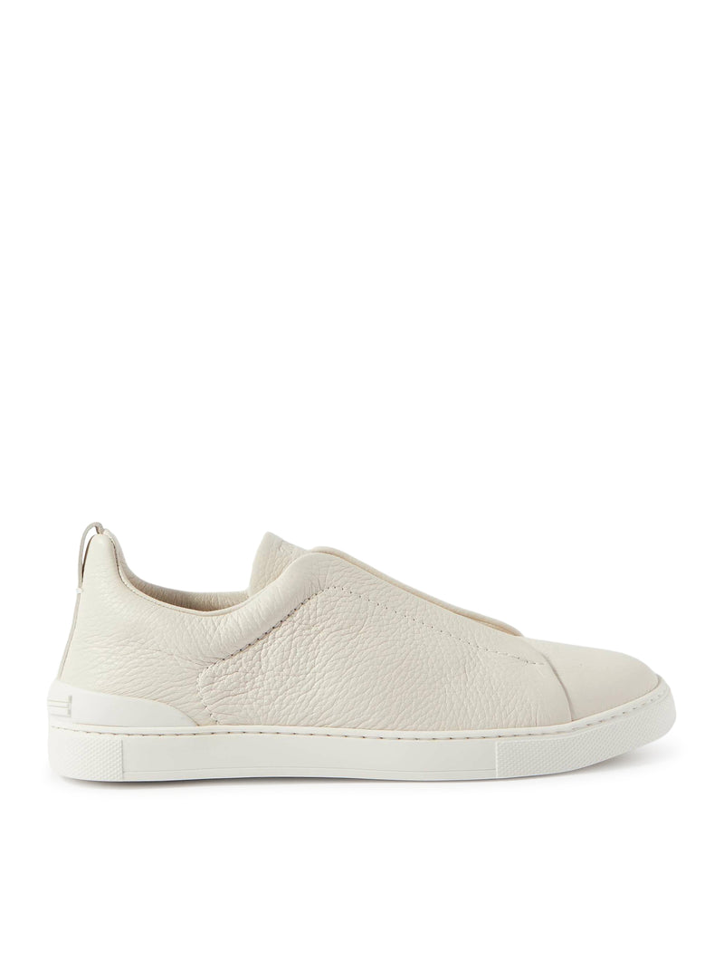 Zegna Men Triple Stitch White Leather Sneaker ZEGNA