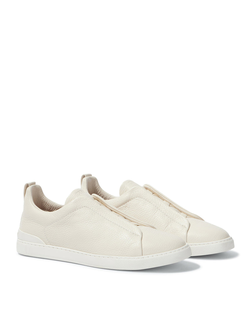 Zegna Men Triple Stitch White Leather Sneaker ZEGNA