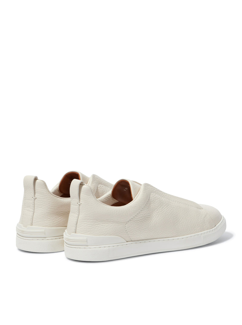 Zegna Men Triple Stitch White Leather Sneaker ZEGNA