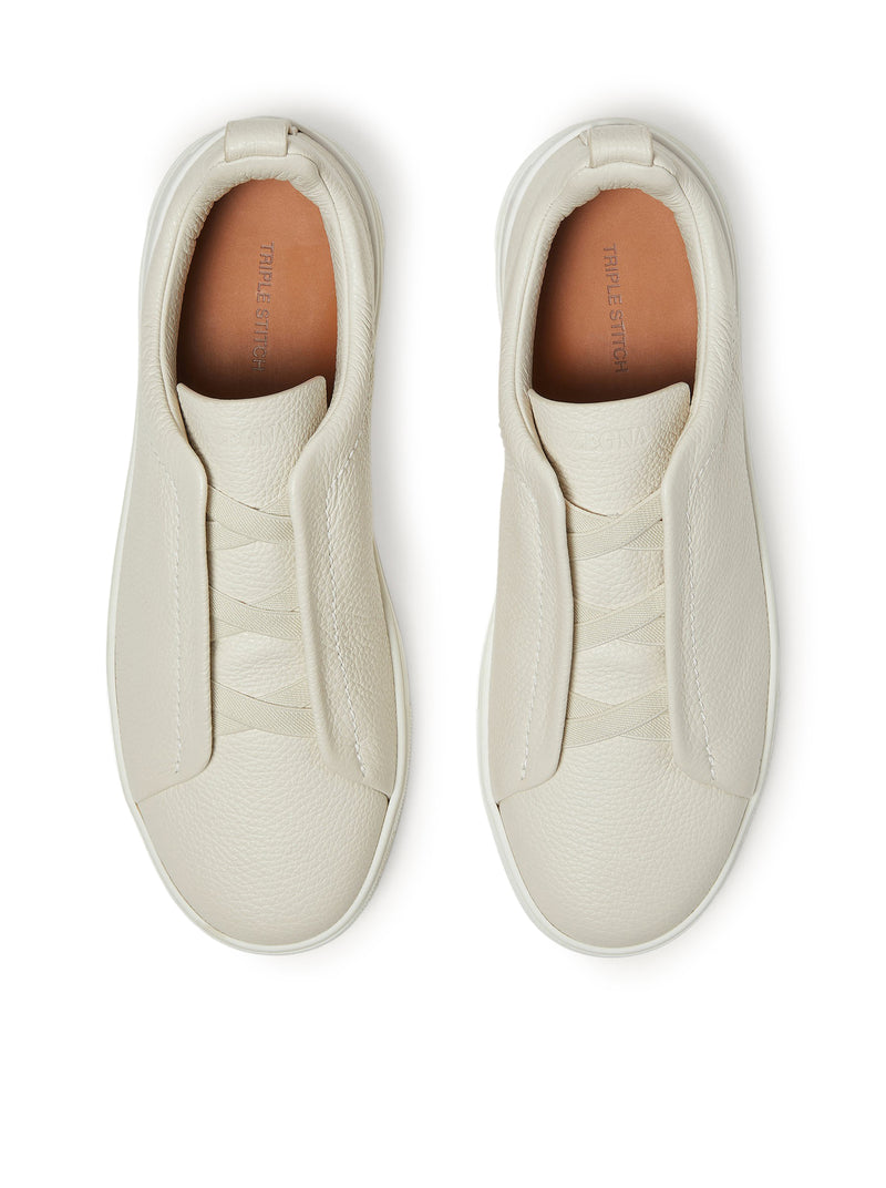 Zegna Men Triple Stitch White Leather Sneaker ZEGNA