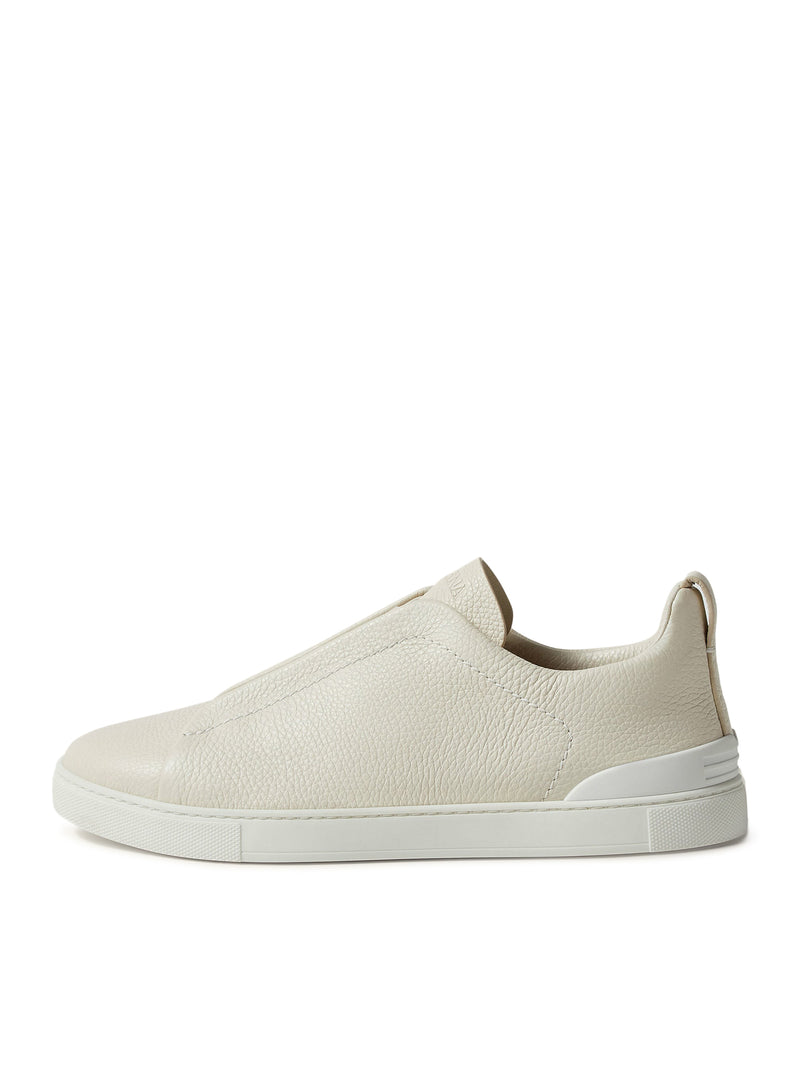 Zegna Men Triple Stitch White Leather Sneaker ZEGNA