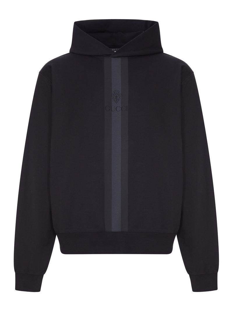 Gucci Men Cotton Hoodie With Tonal Web Stripe GUCCI