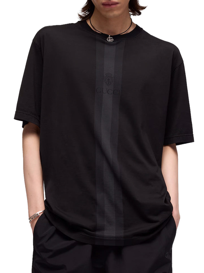 Gucci Men Cotton T-Shirt With Tonal Web Stripe GUCCI