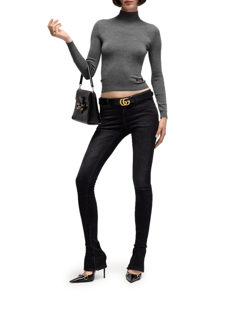 Gucci Women Fine Ribbed Wool Top With Clamp GUCCI