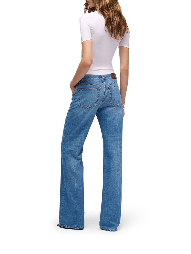 Gucci Women Cotton Denim Bootcut Trousers With Horsebit Detail GUCCI